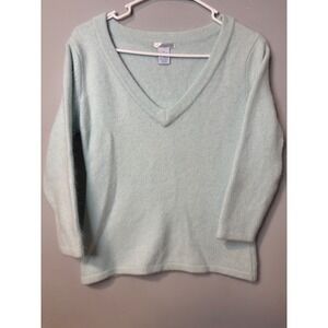 Frost Mint Blue V Neck 3/4 Sleeve Angora Rabbit Hair Lambs Wool Sweater Luxury